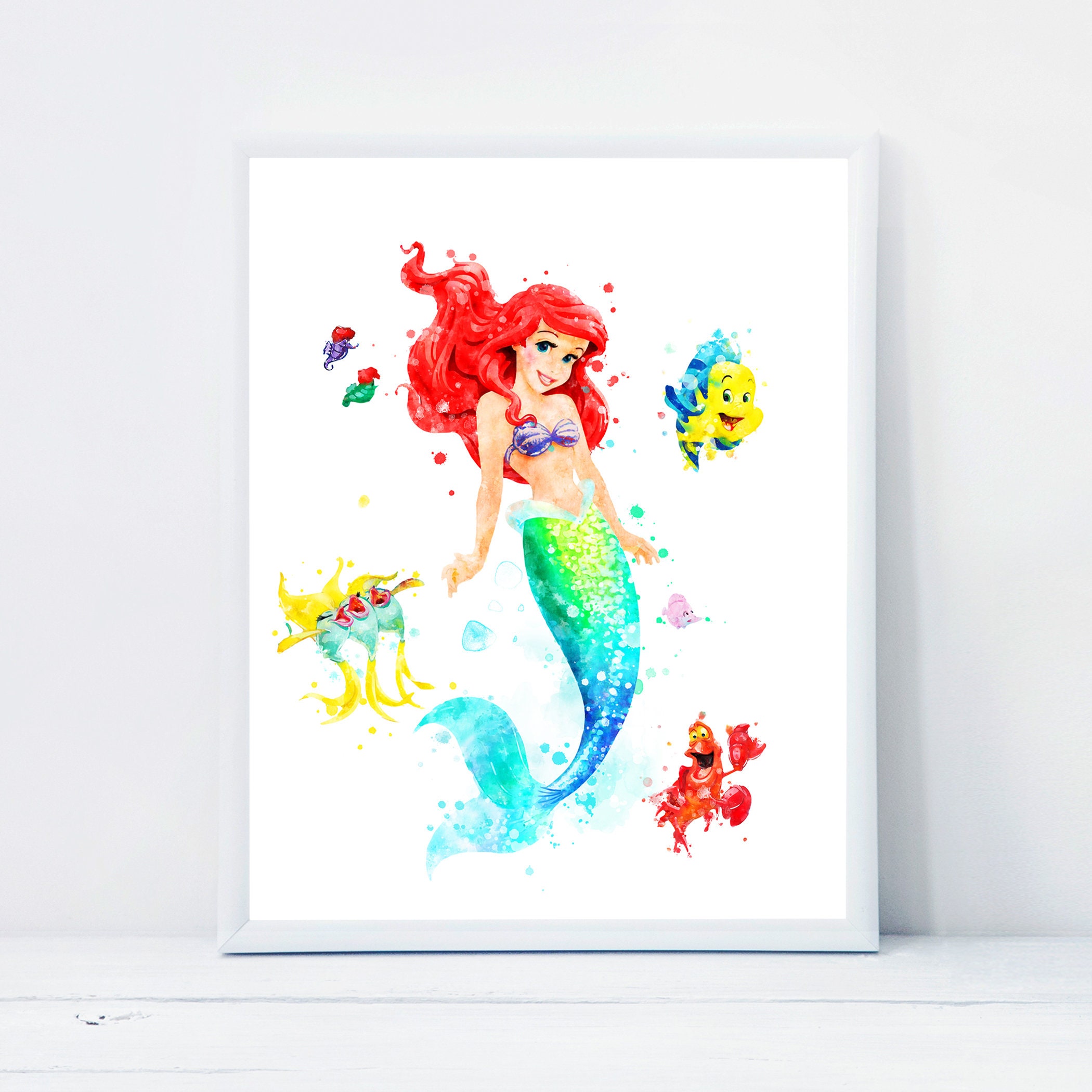 Princess Ariel Print Little Mermaid Watercolor Princess Poster