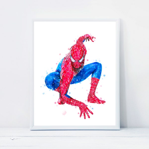 Spiderman Watercolor Printable Superhero Wall Art Spiderman Art Print Poster Superhero Spiderman Birthday Gift Nursery Home Decor