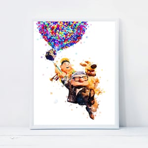 Up Print Carl Russell Dug Up Balloon House Watercolor Printable Up Birthday Up Movie Poster Digital Download Gifts