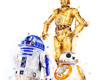 BB-8 R2-D2 C3-PO 水彩アートプリント スターウォーズ ポスター