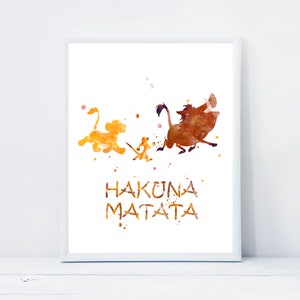 Hakuna Matata Impressão Pumba Timon Simba Pintura em aquarela O Rei Leão Arte de parede Pôster Hakuna Matata Berçário para impressão Download instantâneo