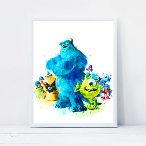 Monsters Inc acuarela James Mike Imprimir Monstruos Inc Cartel Wall Art Monsters Inc Vivero imprimible Decoración Monstruos Inc Pared Decoración Regalo