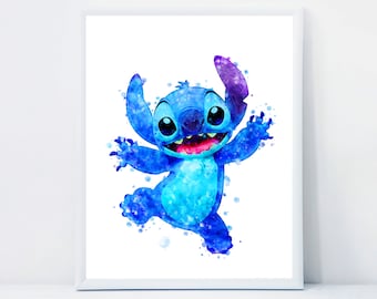 Stitch Print Ohana Means Family Watercolor Poster Stitch Painting Stitch Lilo Illustration Ohana Means Family Printable Digital Download