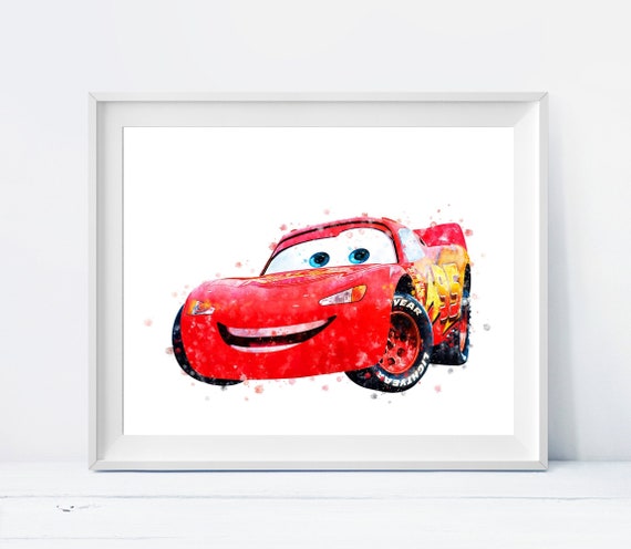 lightning mcqueen watercolor print disney cars mcqueen artwork etsy