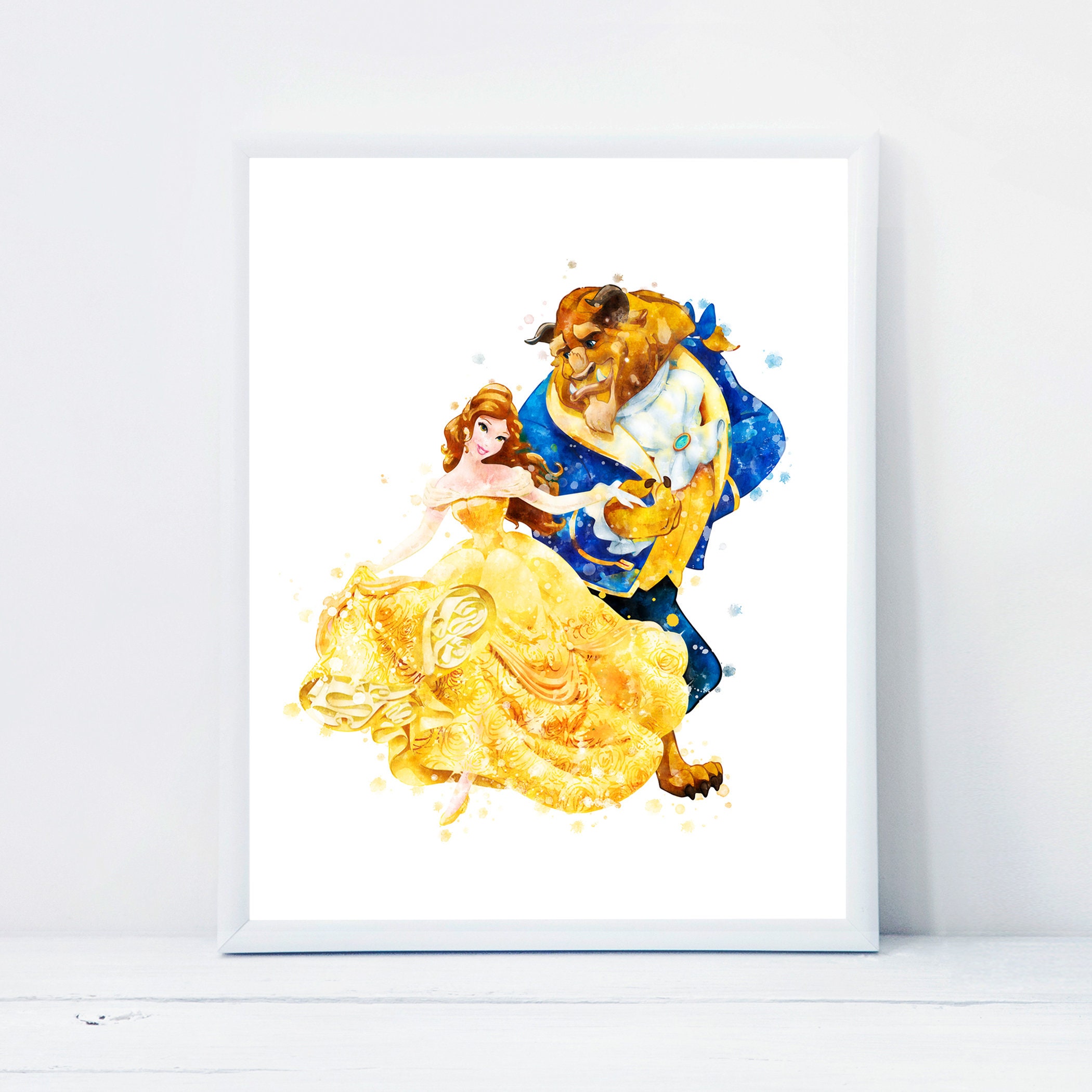 美女と野獣のプリント水彩画壁アート、野獣の印刷可能な美女と