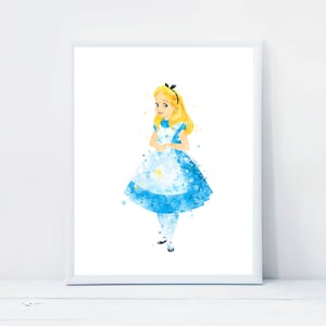 Alicja w Krainie Czarów Wydrukuj Wydrukuj ilustrację Alicja w Krainie Czarów Malarstwo akwarelowe Wiszące na ścianie Wystrój pokoju dziecięcego Cyfrowe pobieranie