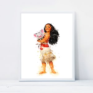 Princess Moana Printable Art Moana and Pua Print Princess Poster Moana Pua Watercolor Princess Moana Party Wall Art Birthday Gift