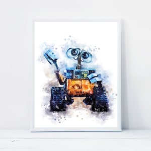 Wall-E Art Print Wall E Eve Watercolor Printable Art Wall-E Nursery Wall Hanging Decor Instant Download Gifts