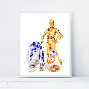 BB-8 R2-D2 C3-PO Watercolor Art Print Star Wars Poster R2-D2 Printable C3-PO Painting Wall Art Star Wars Prints Home Decor Digital Download