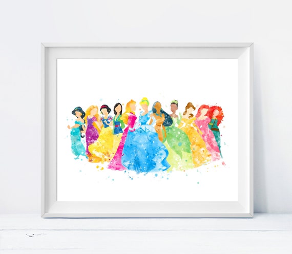 Princess Art Print Watercolor Painting Nursery Princess Wall Art Princess Birthday Gifts Kids Decor Instant Download