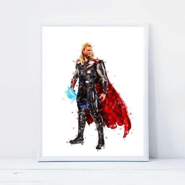 Thor Print Avengers Watercolor Superhero Thor Illustration Printable Superhero Poster Wall Decor Instant Digital Download Gift