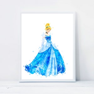 Princess Cinderella Print Princess Watercolor Painting Cinderella Poster Princess Cinderella Birthday Nursery Decor Instant Download