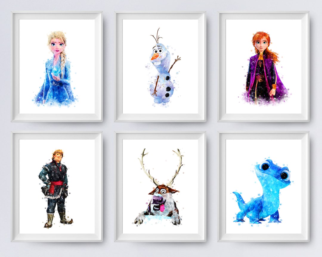 Frozen Original Art with Frame 8.5 x 11 Elsa Anna Olaf Kristoff