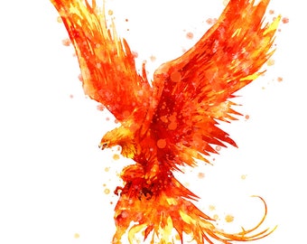 フェニックス水彩画ポスター フェニックス鳥アートプリント 火の鳥