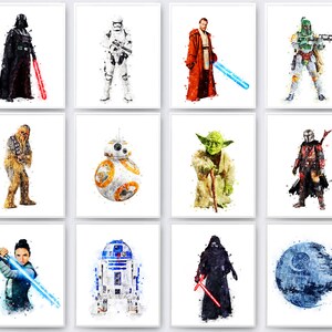 Star Wars Set 12 Tryck Star Wars Poster Väggkonst Star Wars Akvarell Darth Vader Yoda Star Wars Utskrivbar Heminredning Direkt Nedladdning
