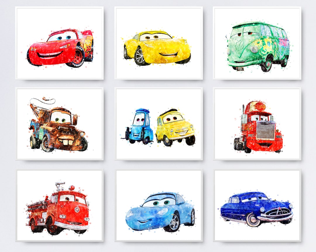 カーズ セット 9 プリント マックイーン 牽引車 水彩画 カーズ