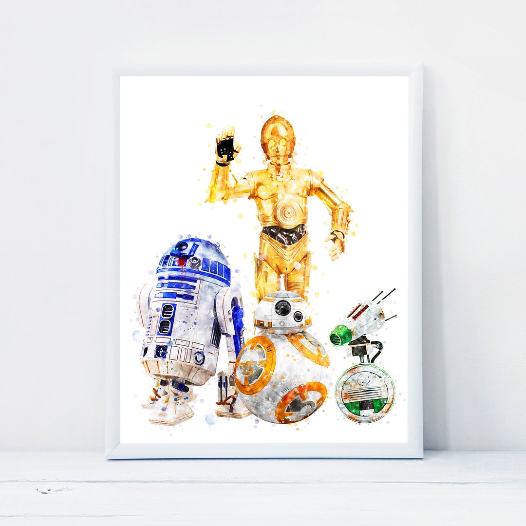 スターウォーズ C3-PO R2-D2 D-O ドロイド BB-8 水彩画 スター