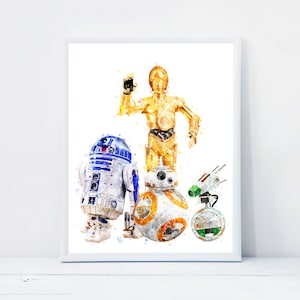 Star Wars C3-PO R2-D2 D-O Droid BB-8 Watercolor Painting Star Wars Art Print Star Wars Robots Poster Star Wars Watercolor Download Wall Art