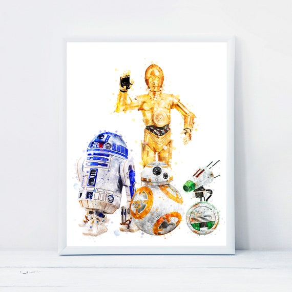 スターウォーズ C3-PO R2-D2 D-O ドロイド BB-8 水彩画 スター