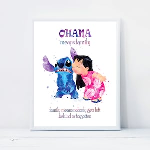 Lilo and Stitch Watercolor Art Print Ohana Means Family Printable Lilo and Stitch Poster Nursery Wall Decor Gifts Instant Download