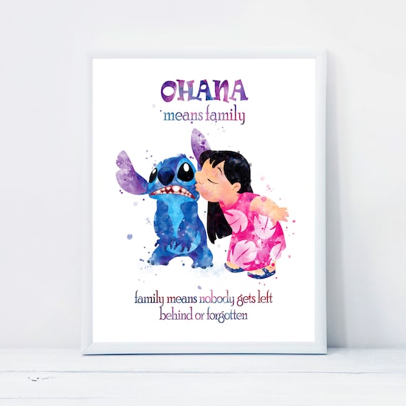 Lilo and Stitch Watercolor Art Print Ohana Means Family Printable Lilo and Stitch Poster Nursery Wall Decor Gifts Instant Download