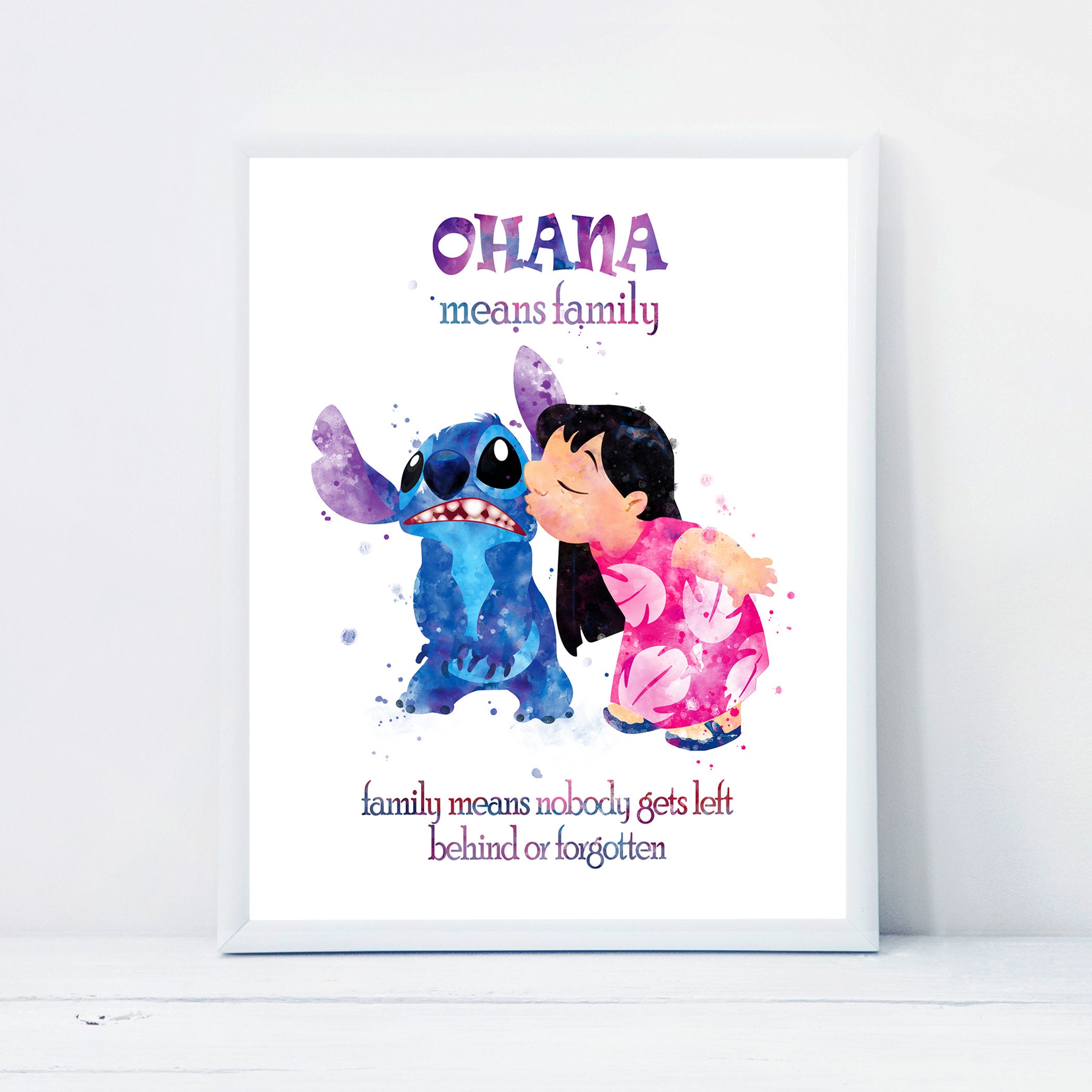 Stitch Ohana Means Family Quote Watercolor Art Print Lilo -  Portugal