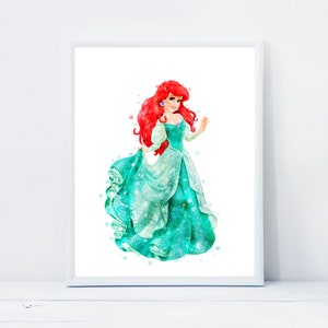 Princess Ariel Print Little Mermaid Watercolor Birthday Gifts Mermaid Ariel Painting Princess Ariel Nursery Decor Wall Art