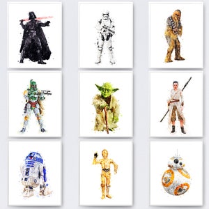 Star Wars Set de 9 Aquarelle Printable Star Wars Prints Movie Poster Star Wars Birthday Gifts Star Wars Wall Art Decor Digital Télécharger