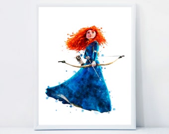 Merida Aquarelle Princesse Merida Imprimer Affiche Anniversaire Cadeau Pépinière Décor Princesse Merida Aquarelle Imprimable Télécharger