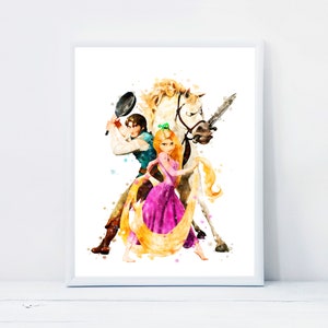 Princess Rapunzel Watercolor Tangled Poster Rapunzel Flynn Rider Prints Wall Art Baby Room Decor Princess Poster Rapunzel Printable