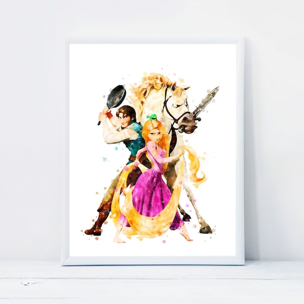 Princess Rapunzel Watercolor Tangled Poster Rapunzel Flynn Rider Prints Wall Art Baby Room Decor Princess Poster Rapunzel Printable