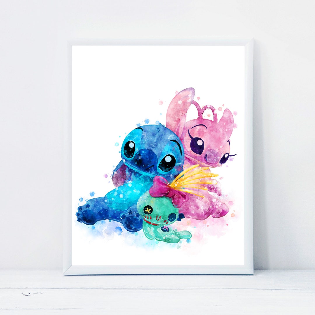 Lilo and Stitch Watercolor Art Print Ohana Means Family Printable Lilo and Stitch  Poster Nursery Wall Decor Gifts Instant Download 