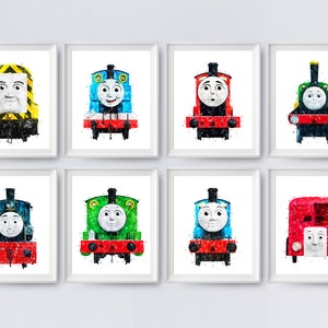 Thomas en vrienden Set van 8 Print Thomas De Trein Aquarel Schilderij Trein Verjaardagscadeau Percy James Thomas Emily Poster Kunst aan de muur