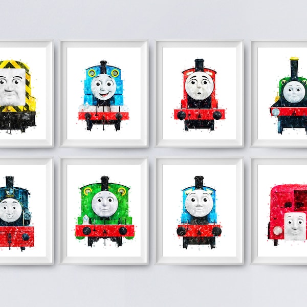 Thomas And Friends Set of 8 Print Thomas The Train Watercolor Painting Train Birthday Gift Percy James Thomas Emily Poster Wall Art