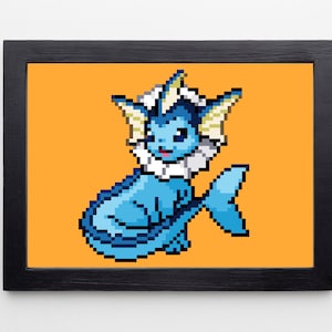 Pixelated Vaporeon PRINTABLE / Eeveelution Digital Download Wall Art