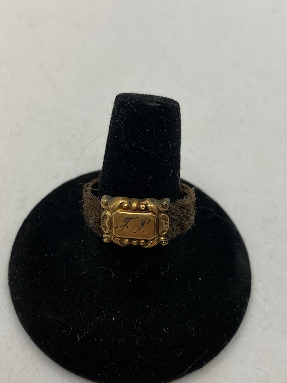 Antique Victorian Hair And 14k Gold Mourning Ring