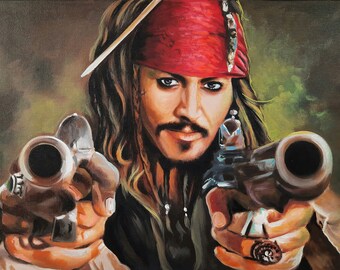 Dipinto acrilico di Jack Sparrow, ritratto di Johnny Depp, arte fatta a mano