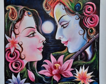 ラーダ・クリシュナのブランコ絵画プリント、テクスチャコーティング