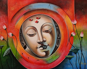 Buddha Painting on Canvas: Acrylic Colors, Original Artwork