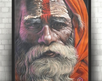 sadhu painting,indian sadhu art, indian sadhu painting,sadhu baba painting,wall decoration