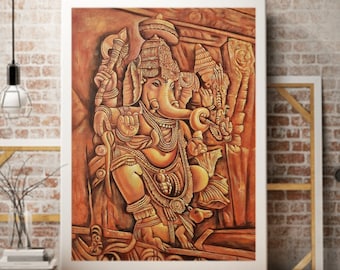 Pintura acrílica sobre lienzo de Ganesha: decoración de pared para el dios hindú