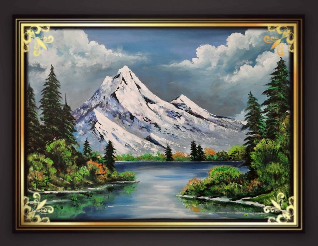 Original Mountain Lake Landscape Painting: Acrylic on Canvas Wall Art ...