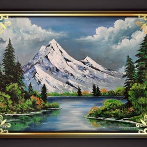 Original Mountain Lake Landscape Painting: Acrylic on Canvas Wall Art