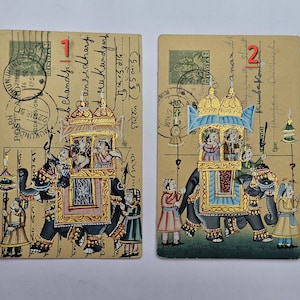 miniature painting on Old post card,hand made painting, procession painting