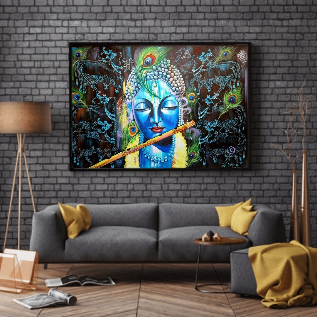 Lord Krishna Abstract Paintinglord Krishna Paintingoriginal Etsy UK