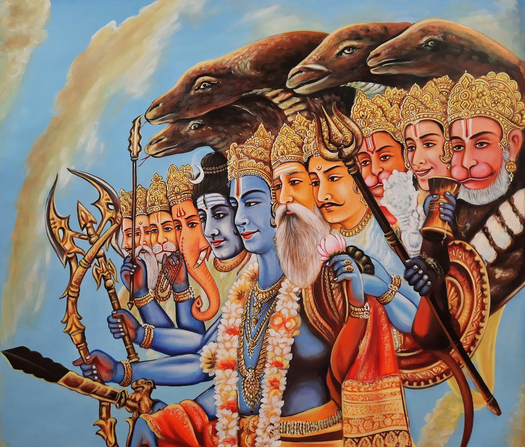 Lord Krishna Virat Sawroop Painting Lord Vishnu Painting Etsy