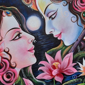 Lord Krishna and Radha Painting,Radha Krishna Painting,Canvas acrylic Painting,Indian Art,Wall Art,Canvas Art image 5