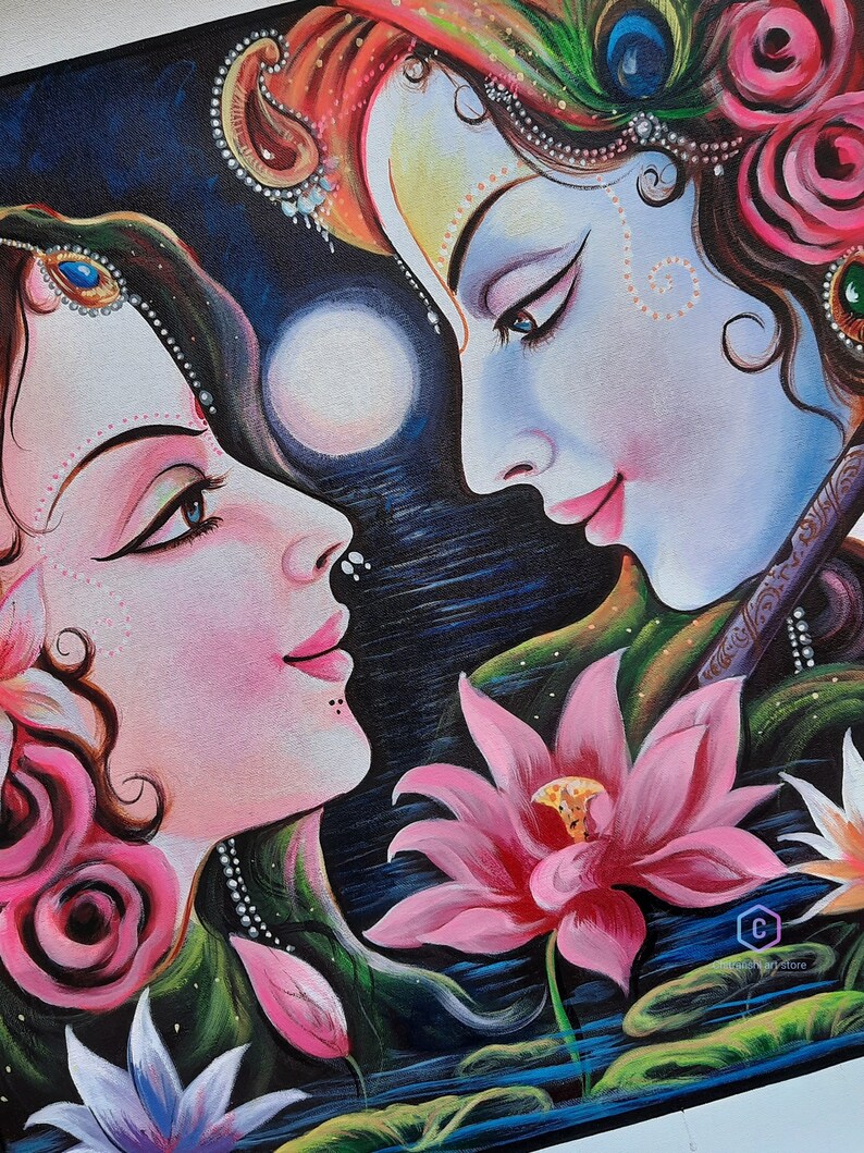 Lord Krishna and Radha Painting,Radha Krishna Painting,Canvas acrylic Painting,Indian Art,Wall Art,Canvas Art image 5