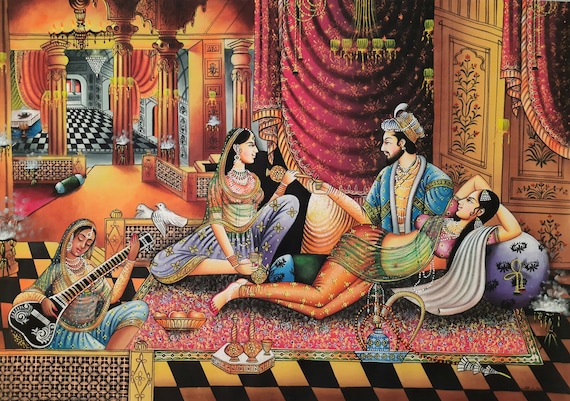 洋書 Indian Love Paintings Mughal Romance Painting: Royal Love Scene, Indian Miniature Art - Etsy