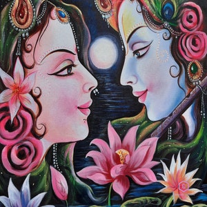 Lord Krishna and Radha Painting,Radha Krishna Painting,Canvas acrylic Painting,Indian Art,Wall Art,Canvas Art image 3